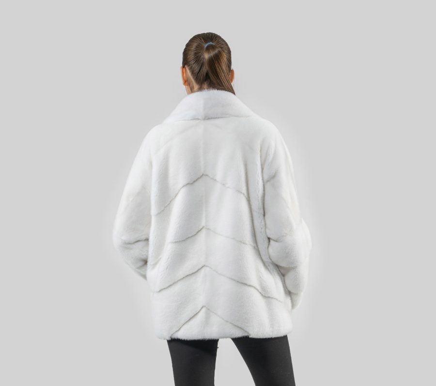 White Velvet Mink Fur Jacket With Notched Collar