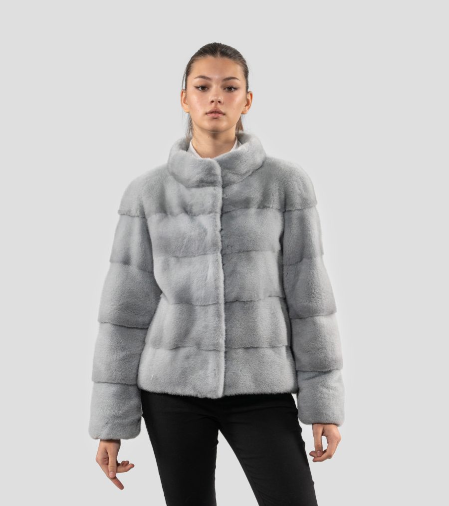 Light Grey Short Mink Fur Jacket
