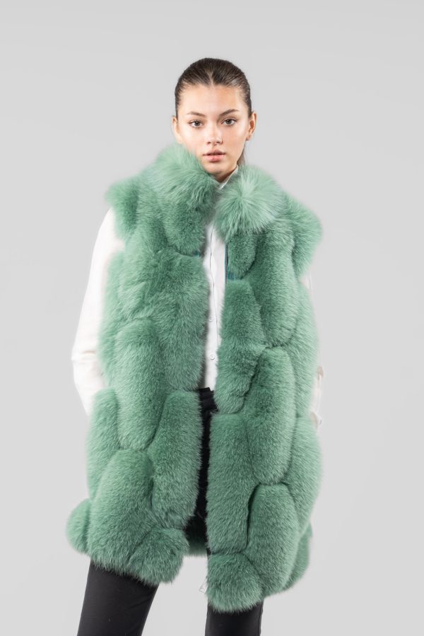 Zipper Light Green Fox Fur Vest