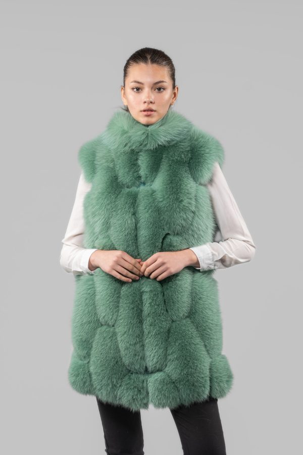 Zipper Light Green Fox Fur Vest
