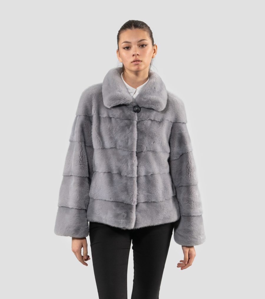 Horizontal Layer Grey Mink Fur Jacket
