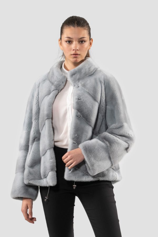 Diagonal Layer Smoke Grey Mink Fur Jacket