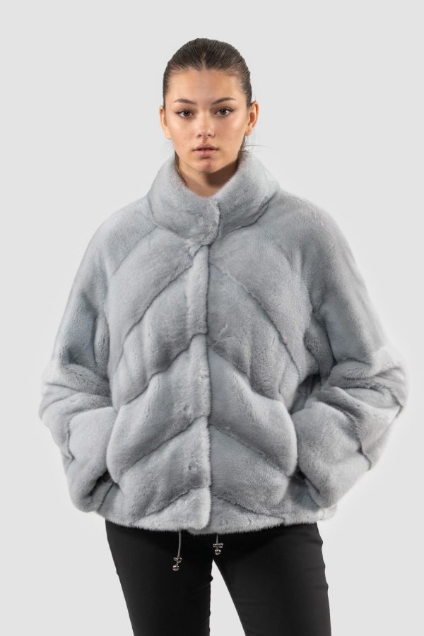 Diagonal Layer Smoke Grey Mink Fur Jacket