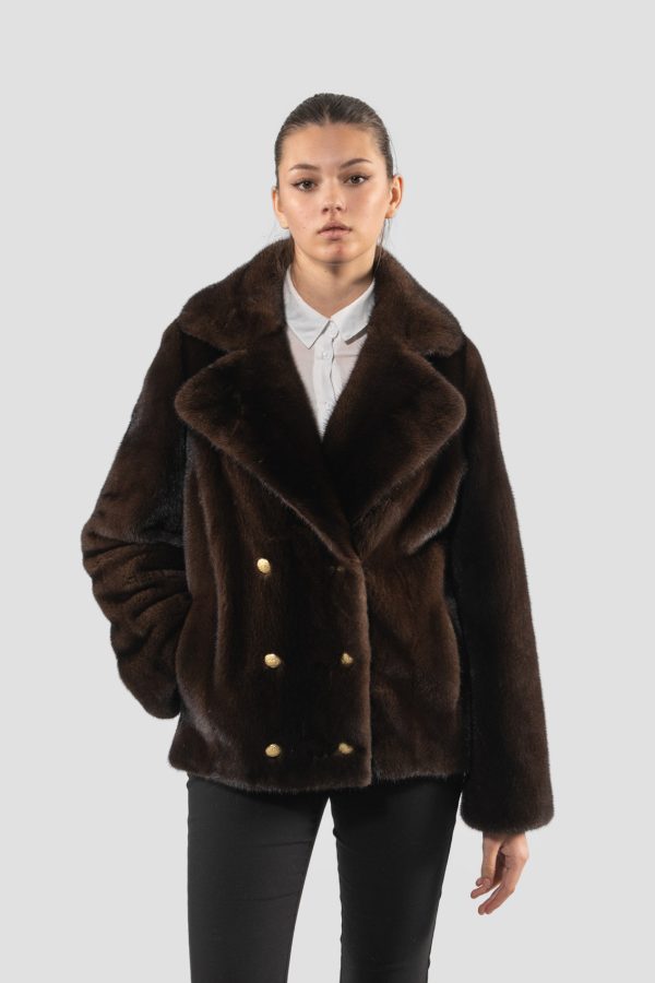 Mahogany Mink Fur Jacket With Notched Collar