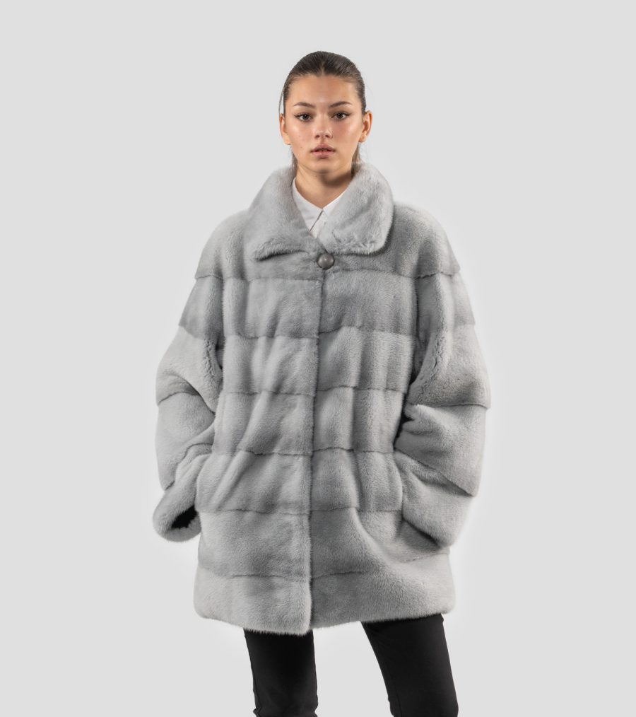 Horizontal Layer Smoke Grey Mink Fur Jacket