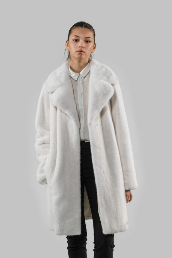 White Long Mink Fur Jacket