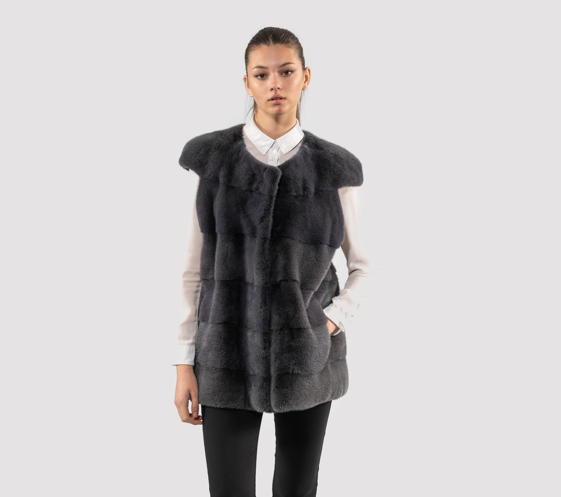 Graphite Gray Mink Fur Vest - 100% Real Fur Coats