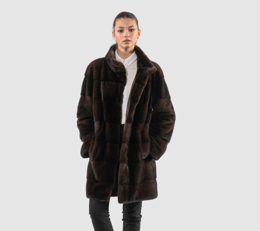 Mahogany Long Mink Fur Jacket - Real Fur Coats
