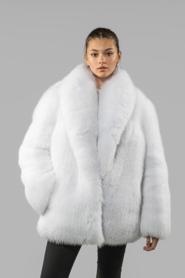 Fluffy White Fox Fur Jacket