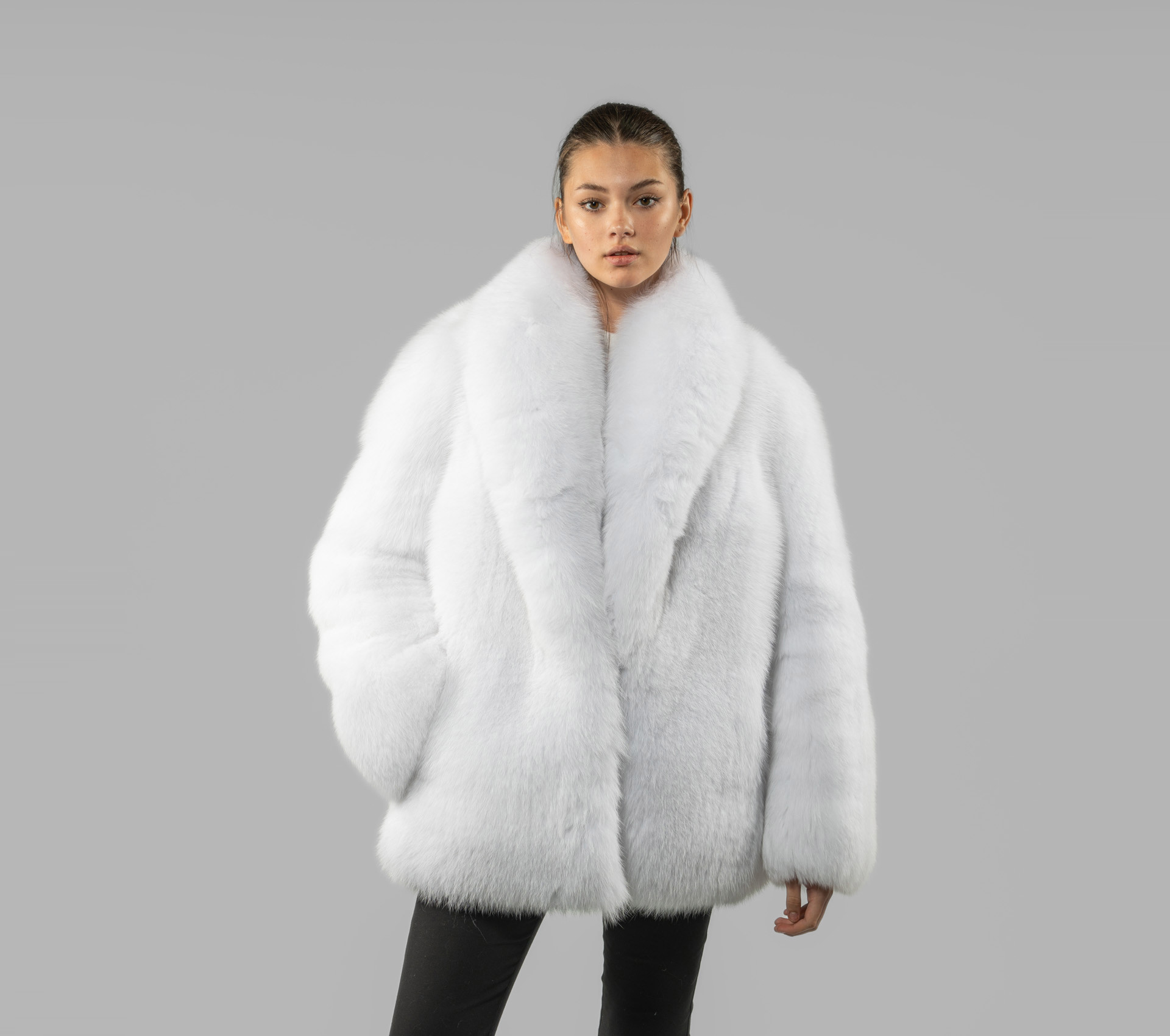 Haute Acorn Fluffy White Fox Fur Jacket