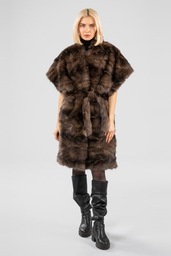 Choco Brown Short Sleeves Sable Fur Jacket