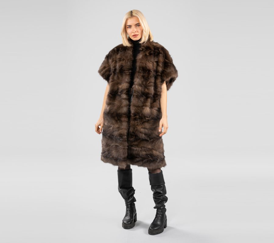 Choco Brown Short Sleeves Sable Fur Jacket