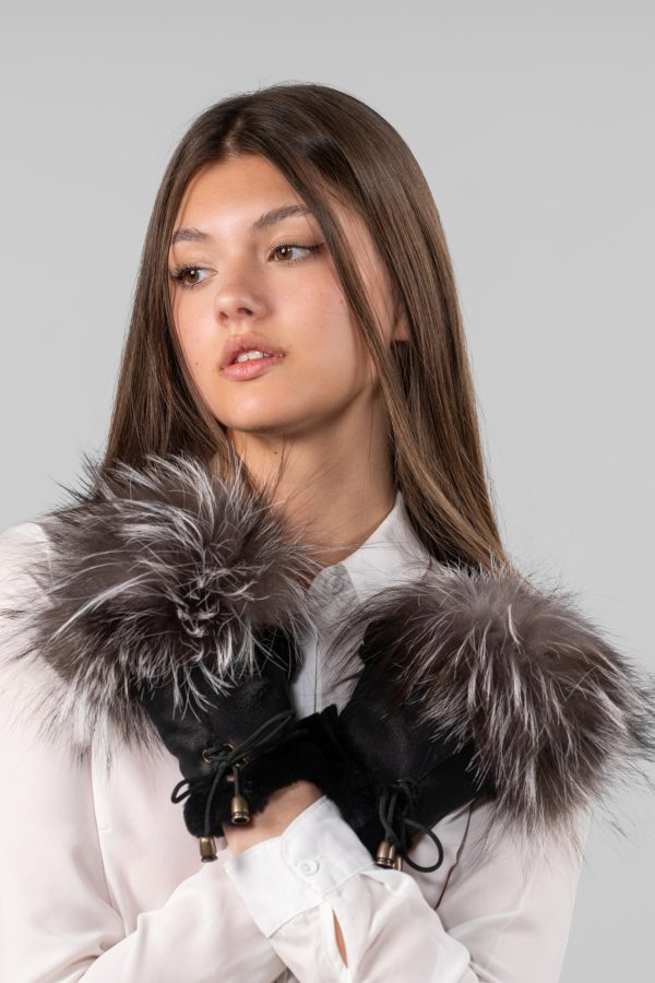 Fingerless Shearling Fur Gloves With Arzante Fox Trim