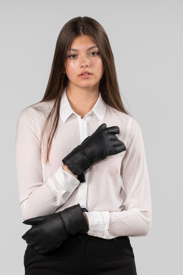 Black Sheepskin Fur Gloves