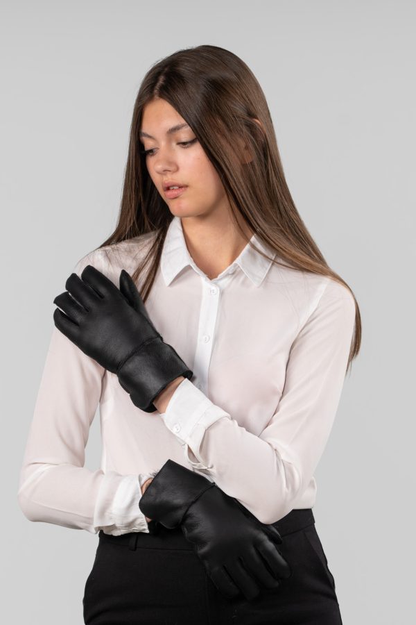 Black Sheepskin Fur Gloves