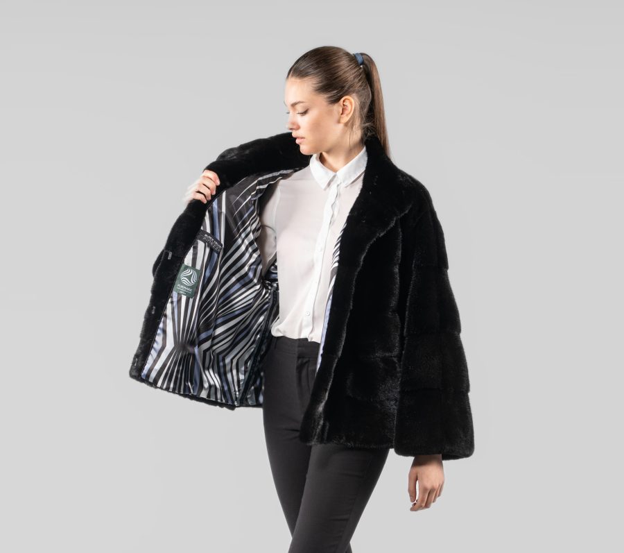 Short Black Mink Fur Jacket With Horizontal Layers