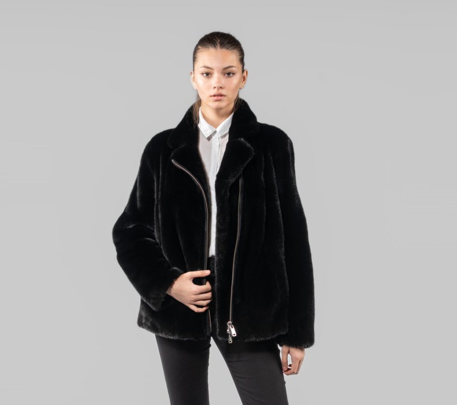 Blackglama Mink Fur Jacket With Front Zipper