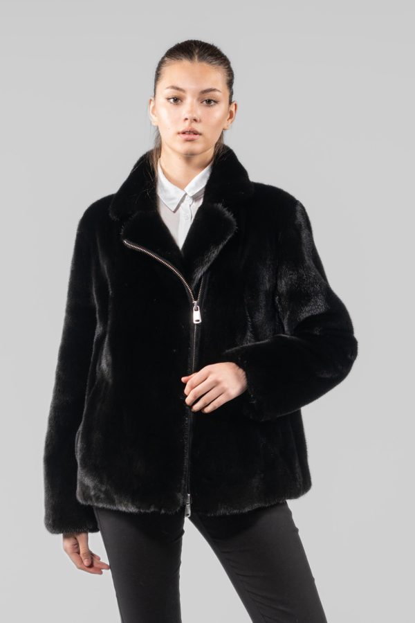 Blackglama Mink Fur Jacket With Front Zipper