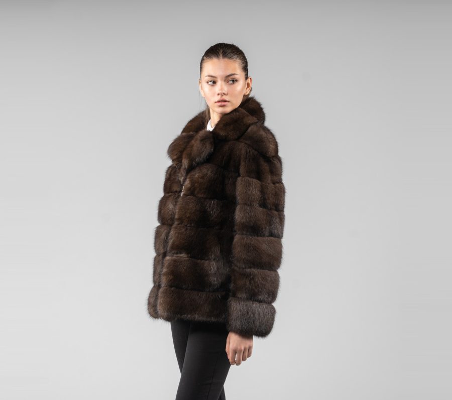 Sable Fur Jacket With Front Zip Closure