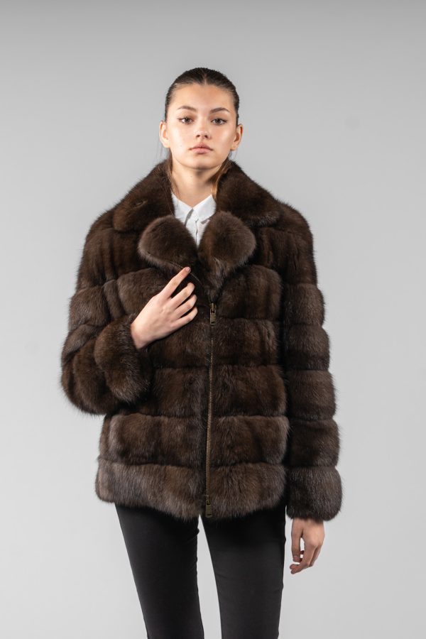 Sable Fur Jacket With Front Zip Closure