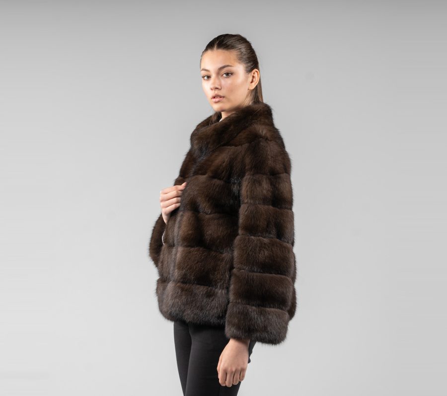 Short Sable Fur Jacket With Horizontal Layers
