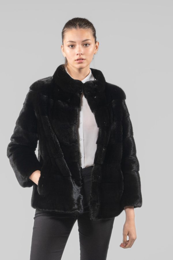 Blackglama Mink Fur Jacket With Stand-Up Collar