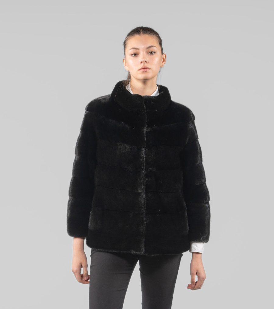 Blackglama Mink Fur Jacket With Stand-Up Collar