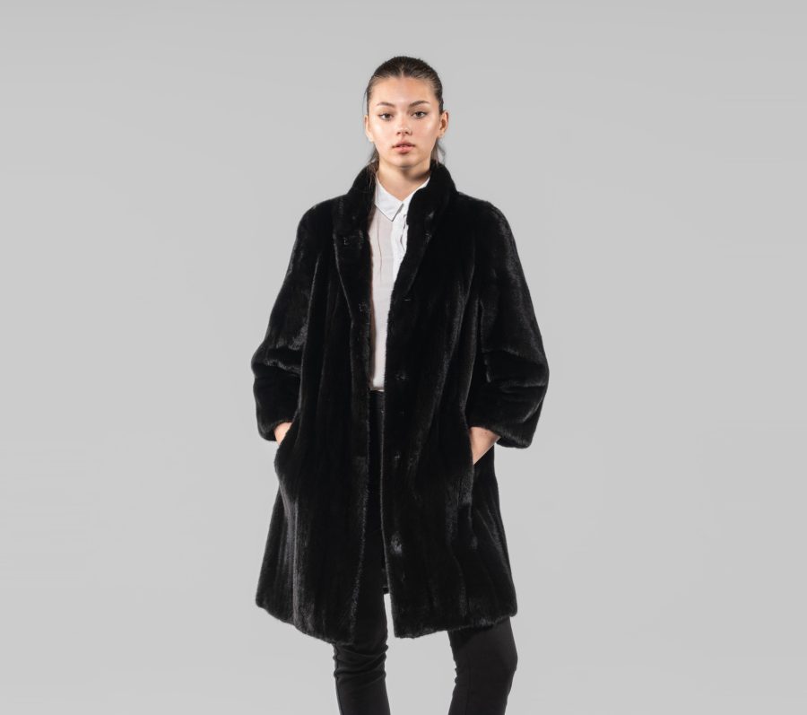 Blackglama Mink Fur Coat With 7/8 Sleeves