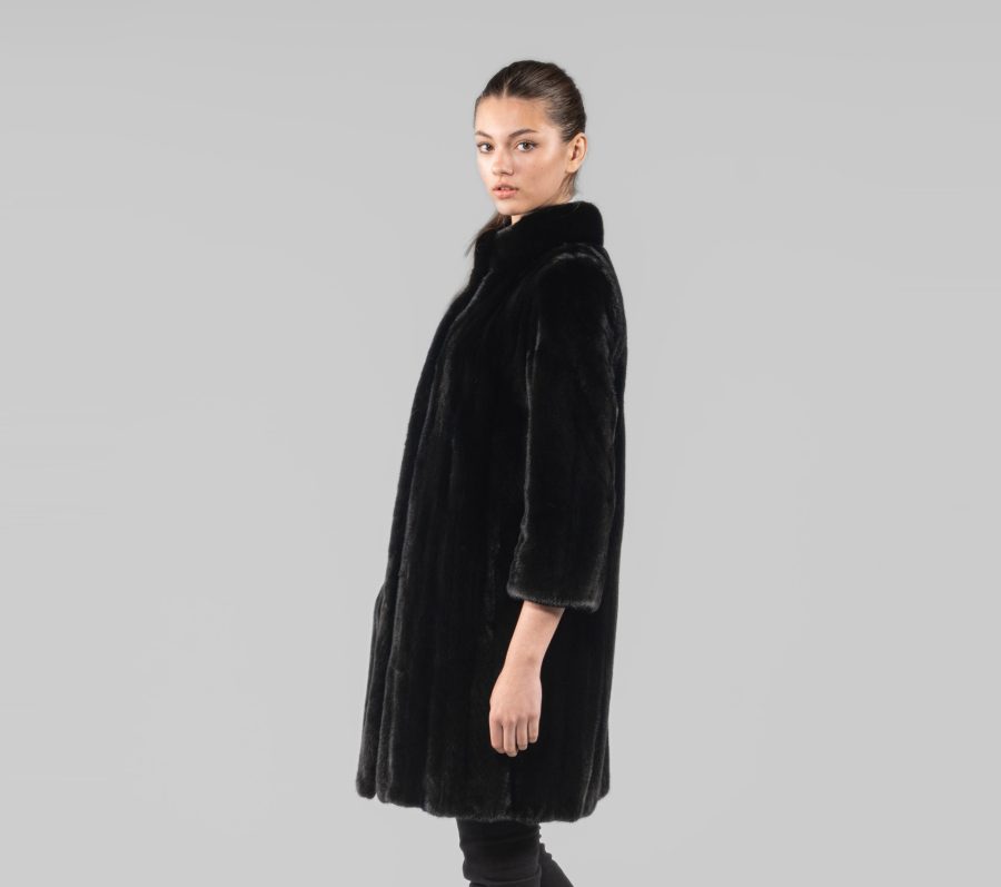 Blackglama Mink Fur Coat With 7/8 Sleeves