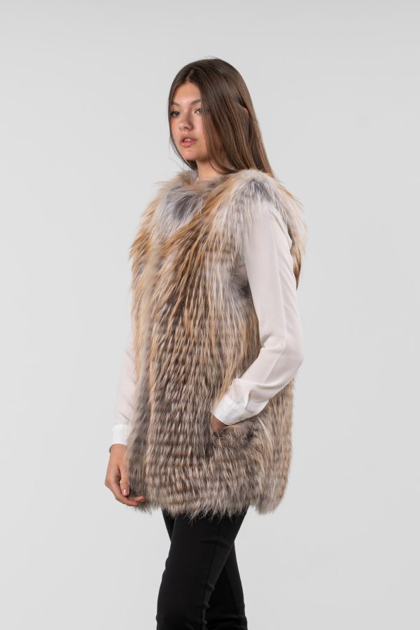 Collarless Layered Fox Fur Vest