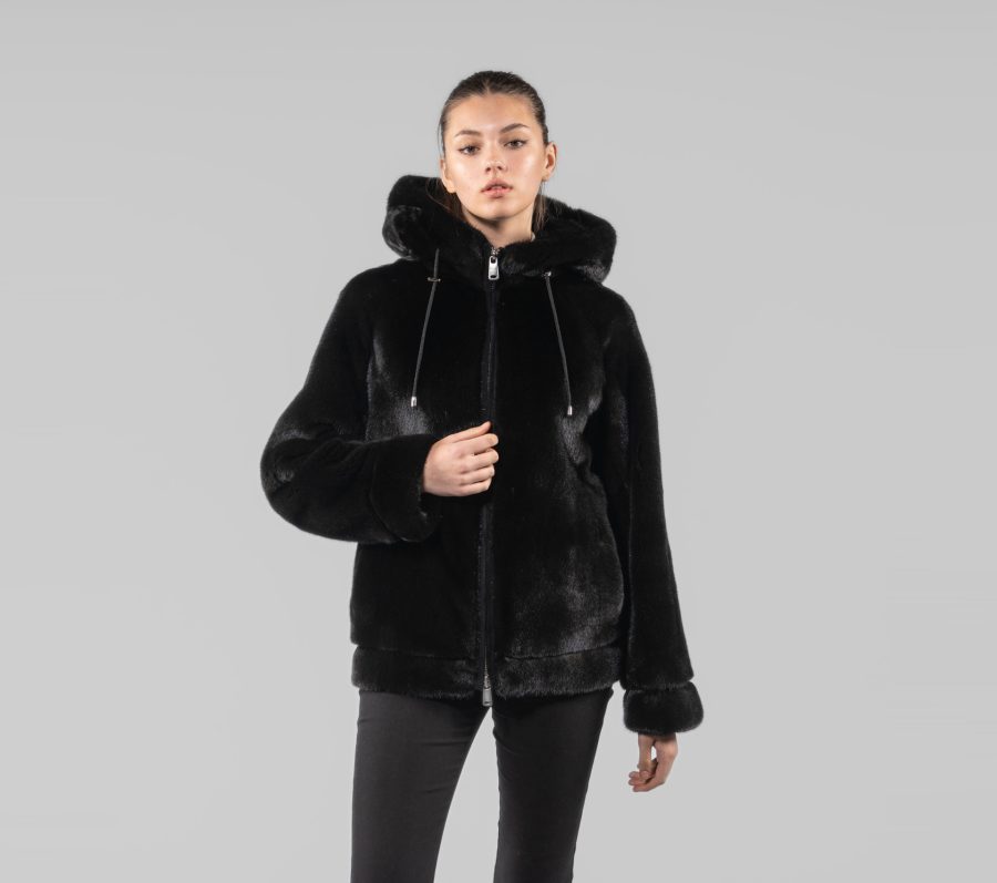 Hooded Blackglama Mink Fur Jacket