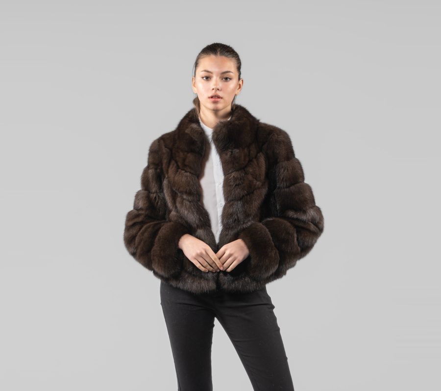 Short Diagonal Sable Fur Jacket