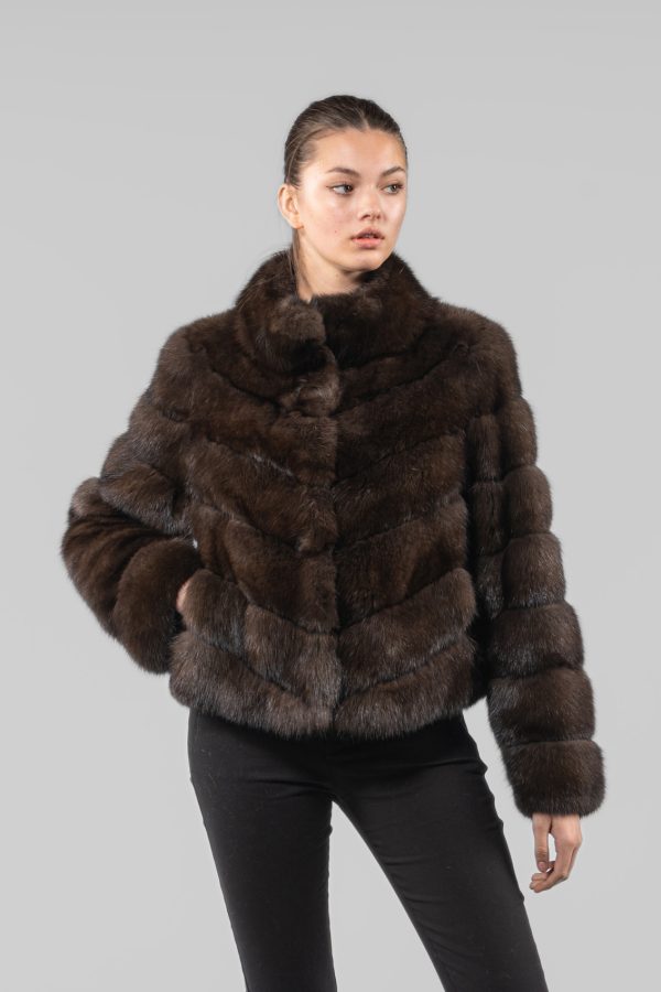 Short Diagonal Sable Fur Jacket
