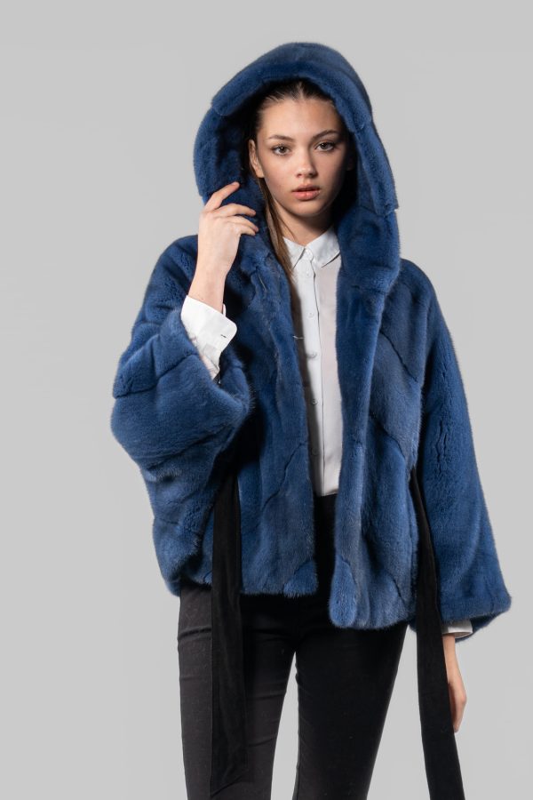 Haute Acorn Royal Blue Mink Fur Bomber Jacket