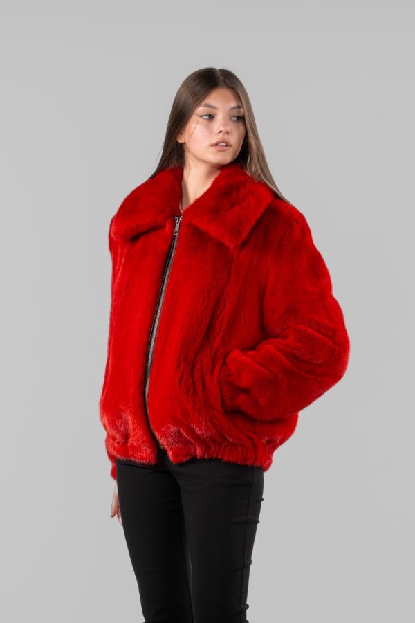 Fire Red Mink Bomber Fur Jacket