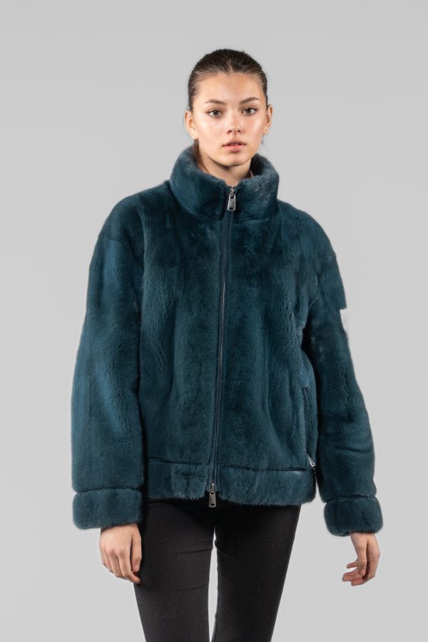 Zipper Turquoise Mink Fur Jacket