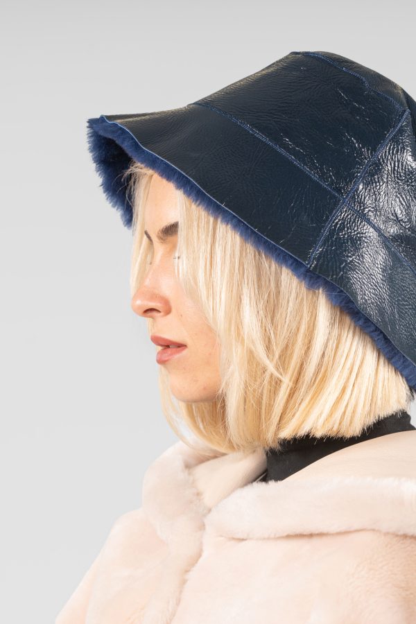 Navy Blue Shearling Bucket Hat