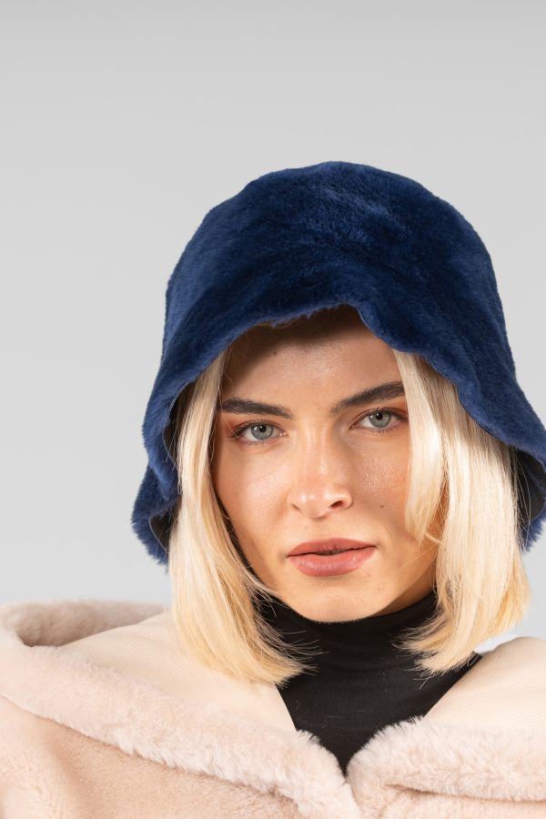 Navy Blue Shearling Bucket Hat