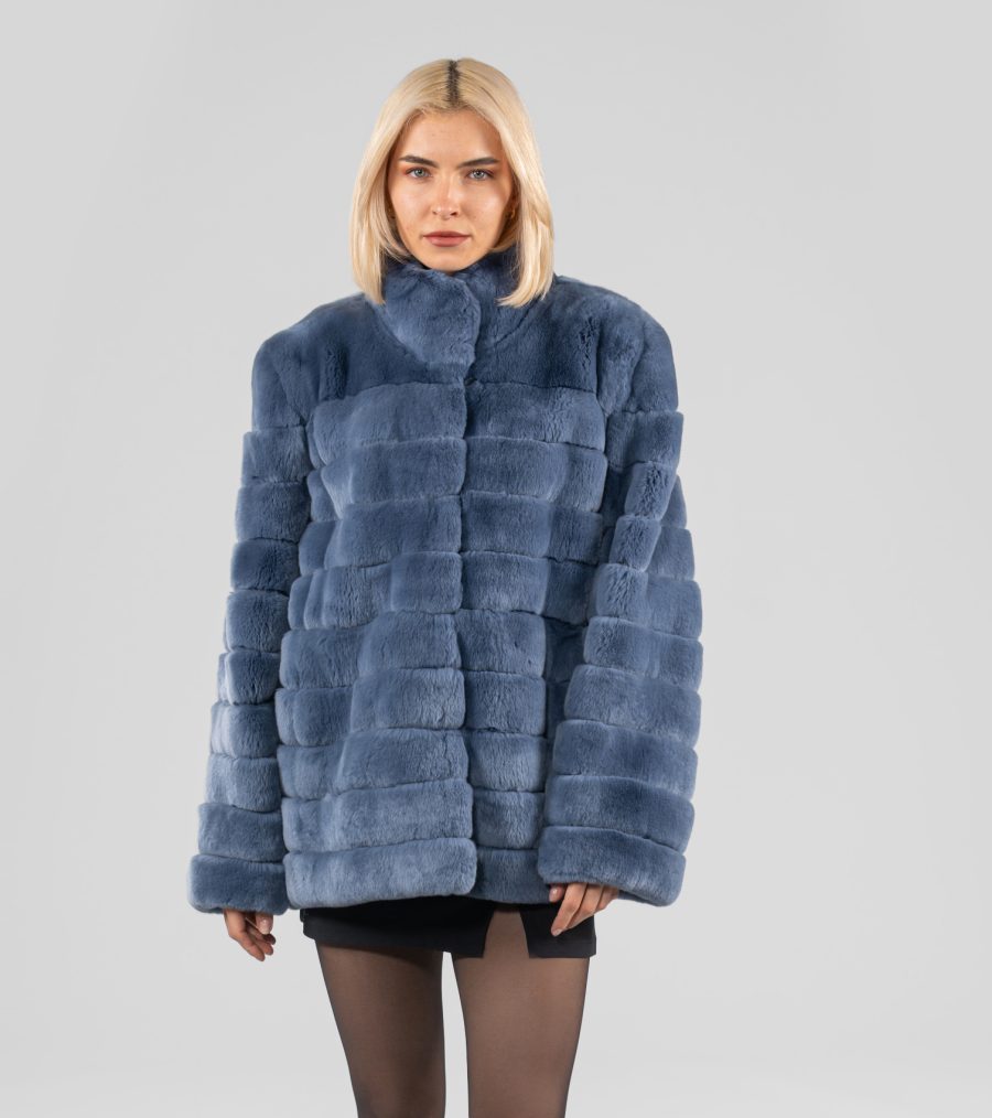 Blue Horizontal Layer Rabbit Fur Jacket