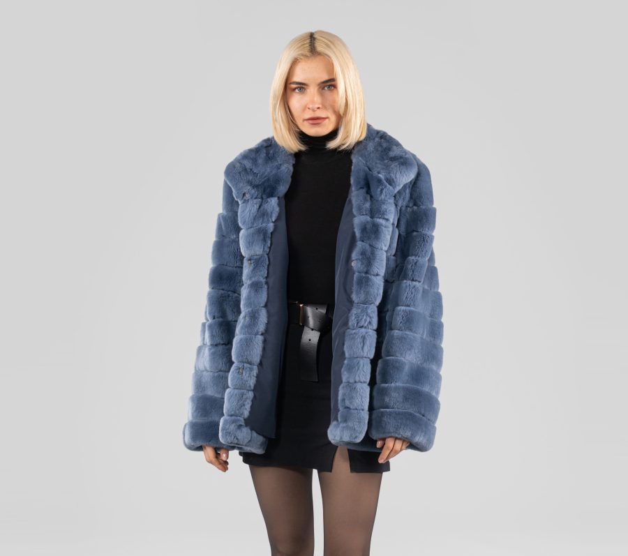 Blue Horizontal Layer Rabbit Fur Jacket