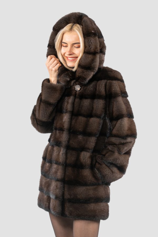 Brown Mink Fur Jacket With Black Stripes