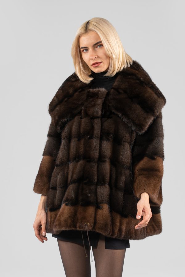 Brown Mink Fur Jacket With Big Collar