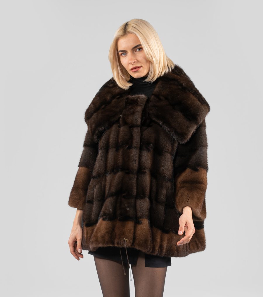 Brown Mink Fur Jacket With Big Collar