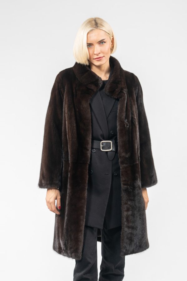 Long Mink Fur Jacket With Short Collar
