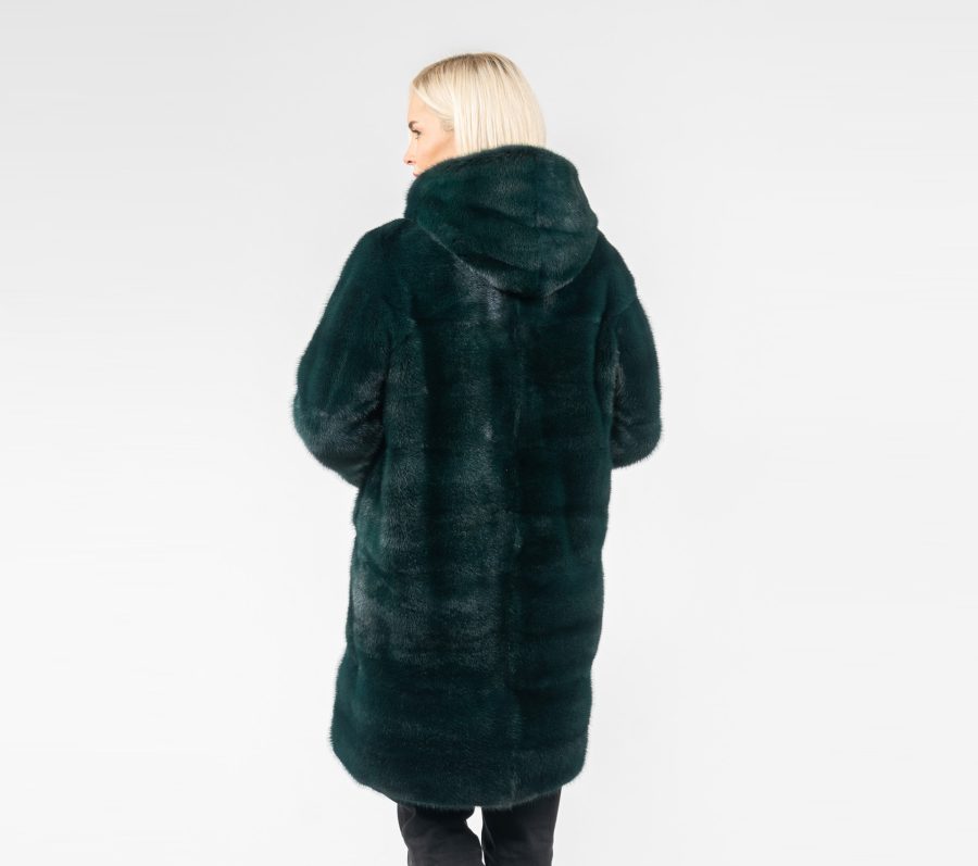 Horizontal Layer Forest Green Mink Fur Jacket