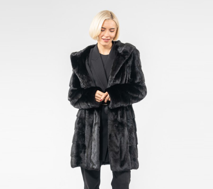 Layered Black Mink Fur Jacket With Hood