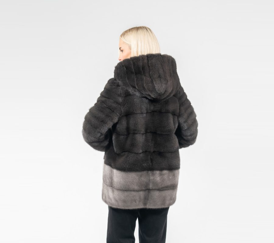 Hooded Gray Mink Fur Jacket