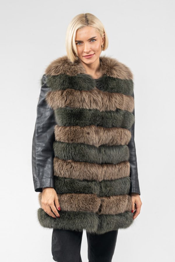 Beige and Green Fox Fur Vest