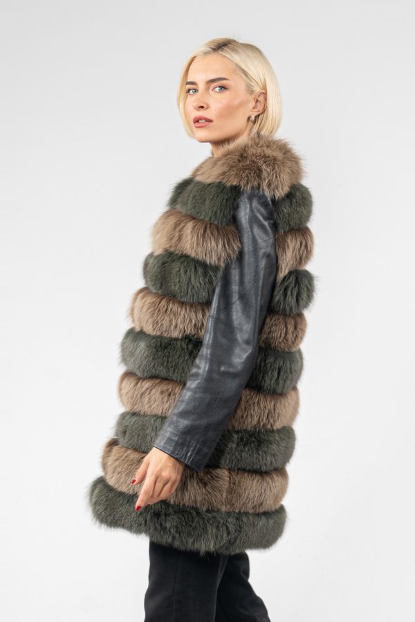 Beige and Green Fox Fur Vest