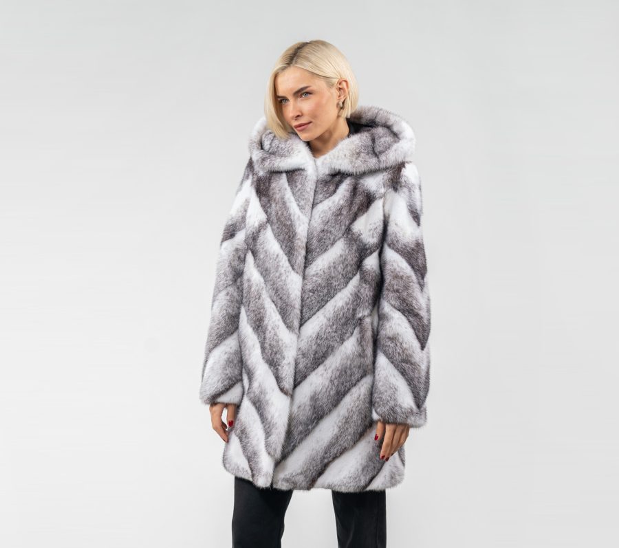 Diagonal Layer Silver Cross Mink Fur Jacket